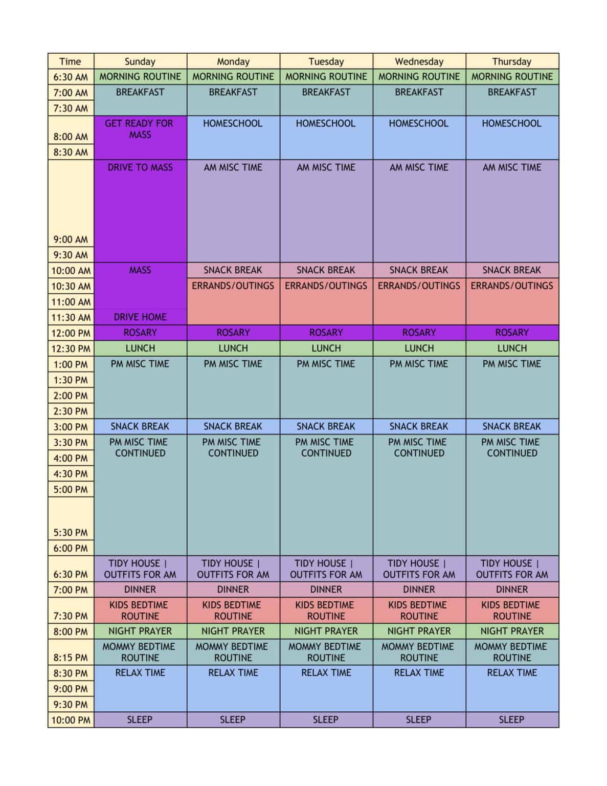 Simple Helpful Family Schedule That Actually Works - Purple Is Her Covering